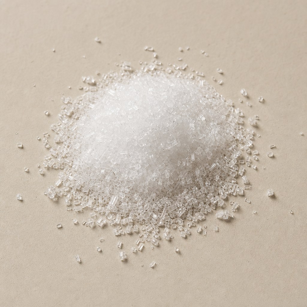 Kristallen van ascorbinezuur, de grondstof voor vitamine C.