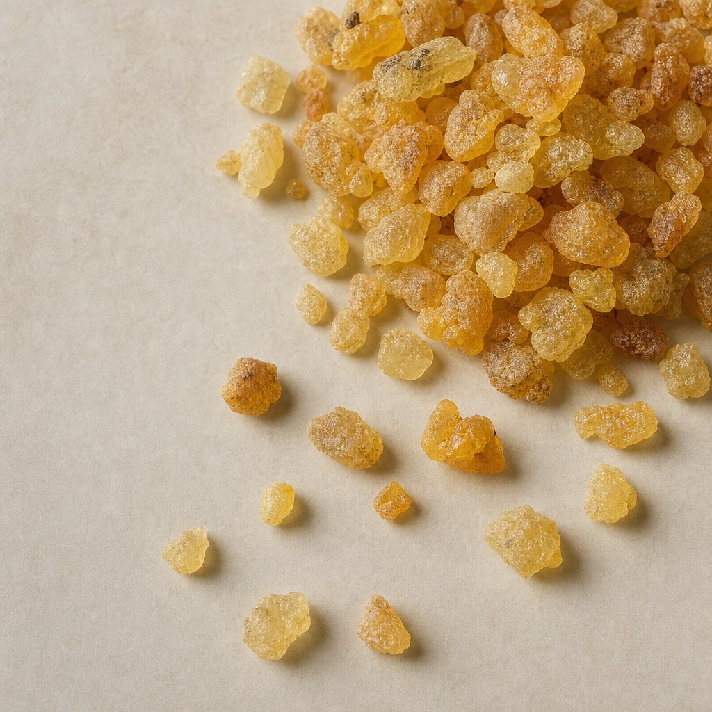 Pryskyřice Boswellia serrata na světlém neutrálním pozadí.