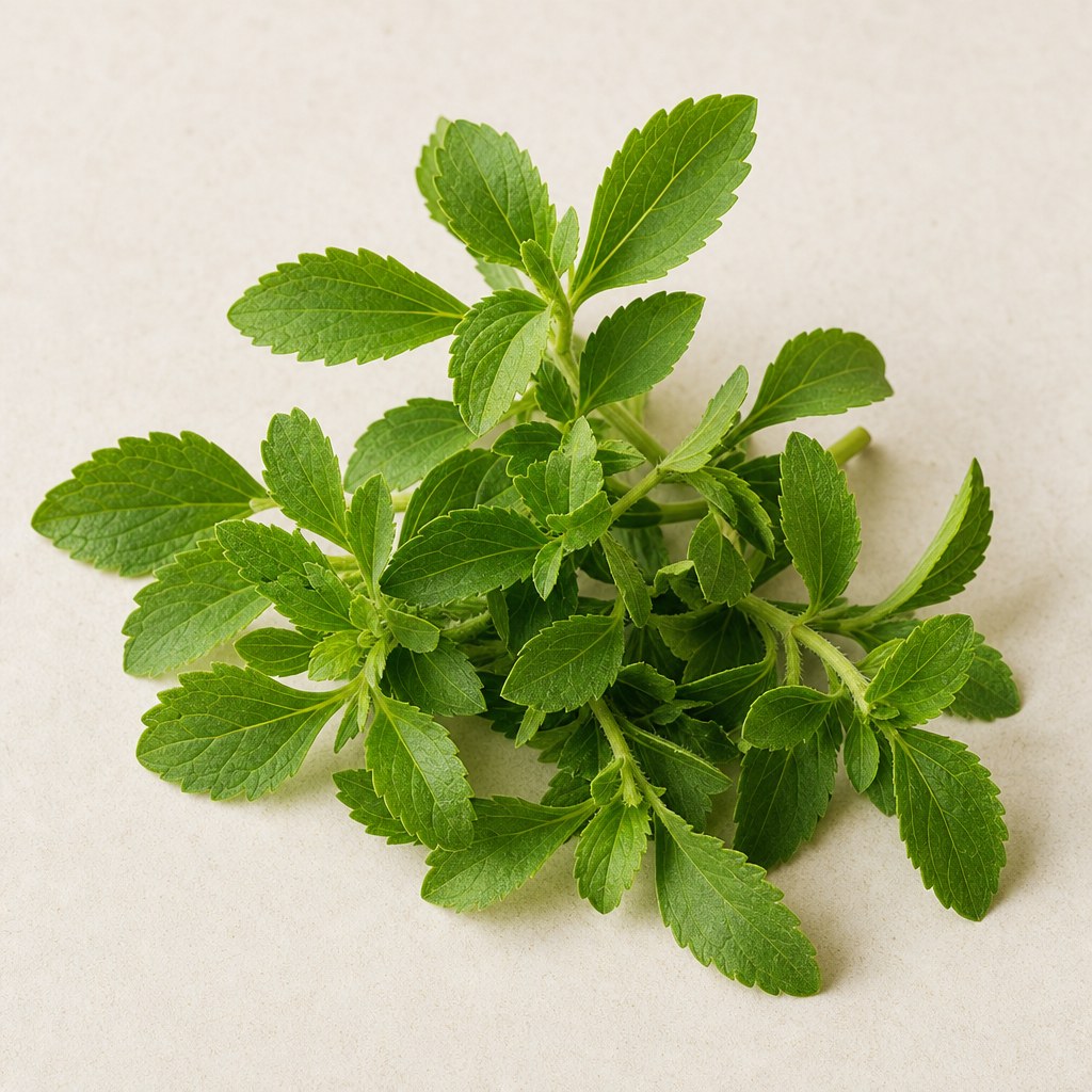 Frische grüne Stevia-Zweige mit Blättern.