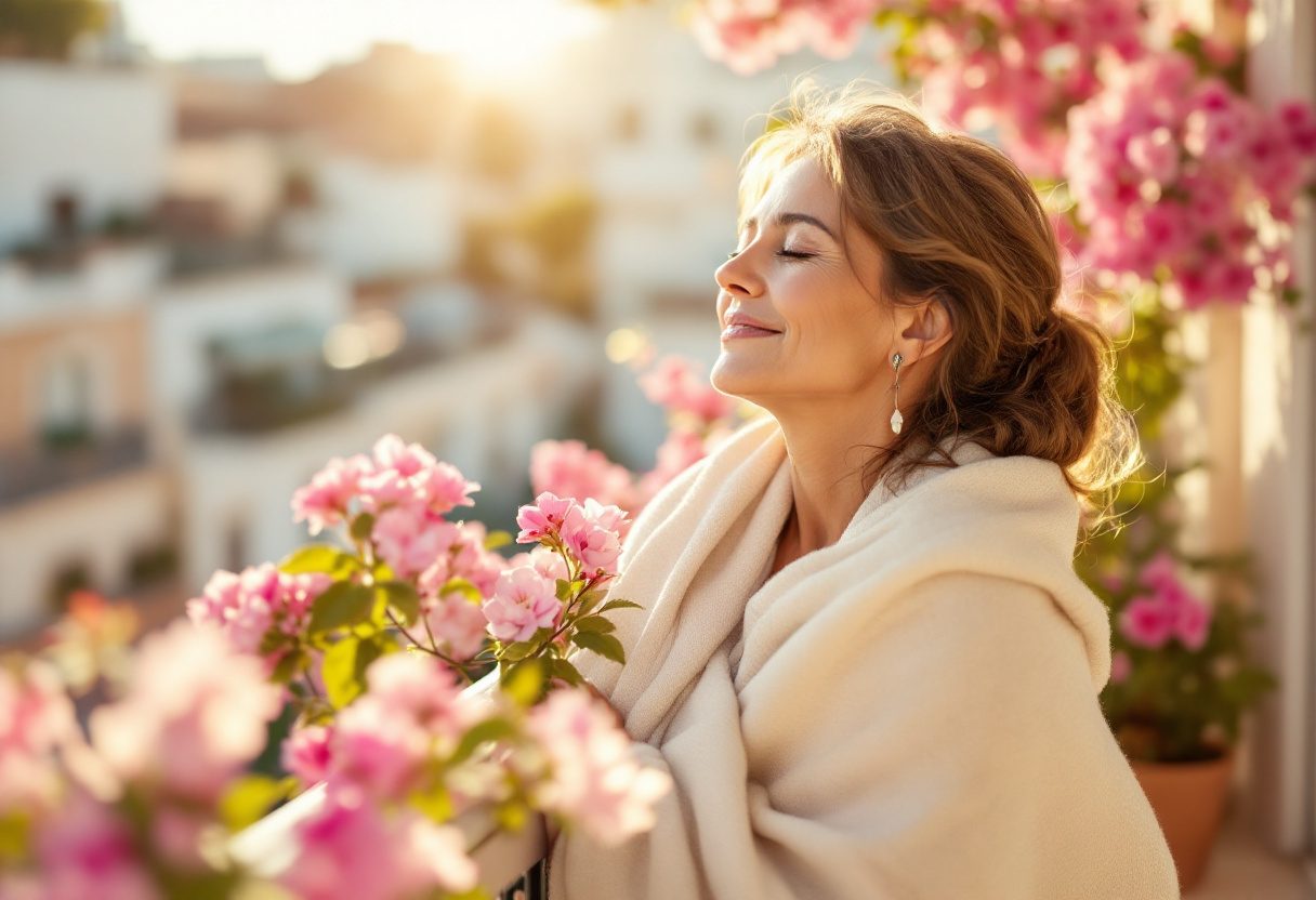 Mujer sonriente disfrutando de bienestar y vitalidad
