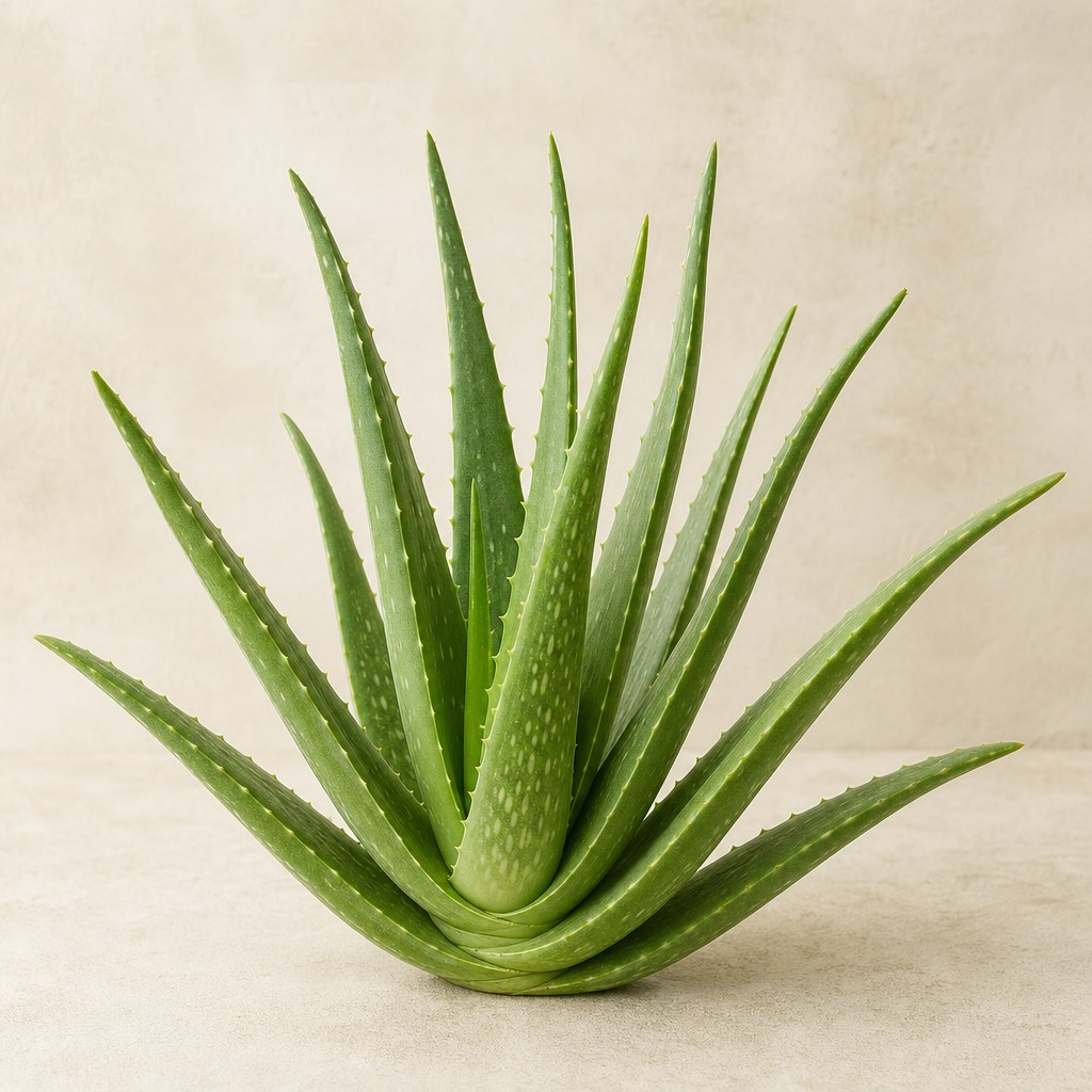 Frunză de Aloe vera tăiată, cu gel transparent vizibil.