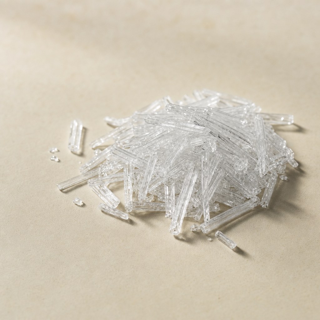 Cristaux translucides de menthol sur fond clair.