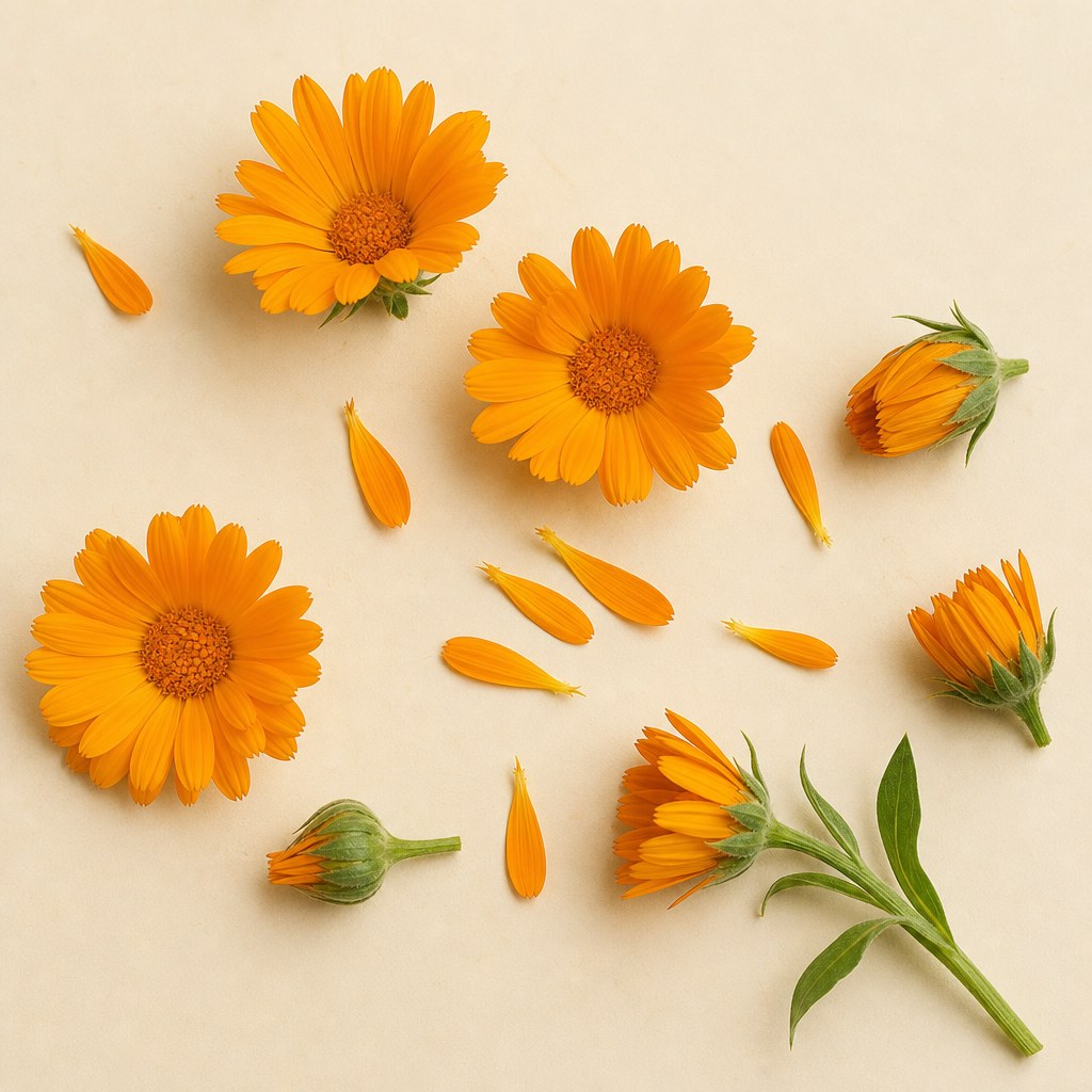 Flores de caléndula de color naranja y amarillo.