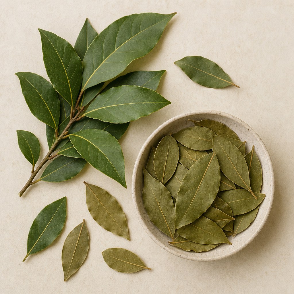 Bay leaves from Laurus nobilis.