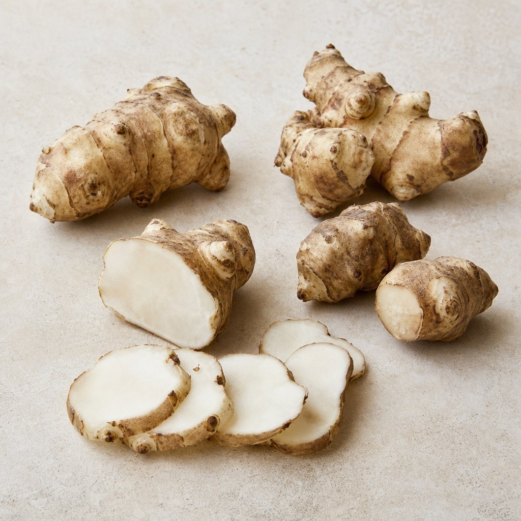 Jerusalem artichoke roots from Helianthus tuberosus.