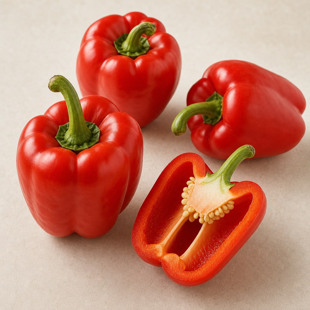 Pimientos rojos de Capsicum annuum sobre fondo claro.