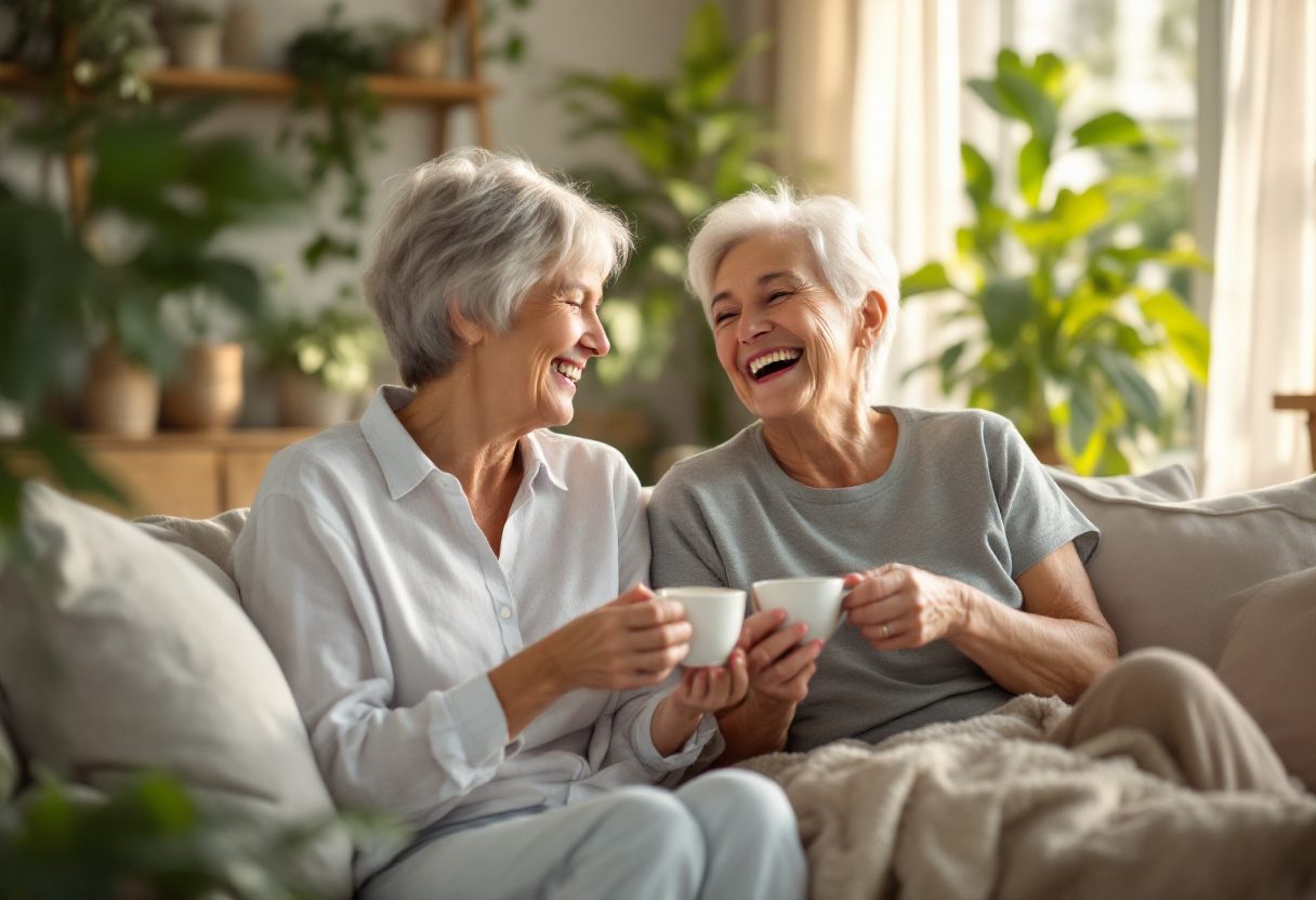 Mujer sonriente en ambiente relajado