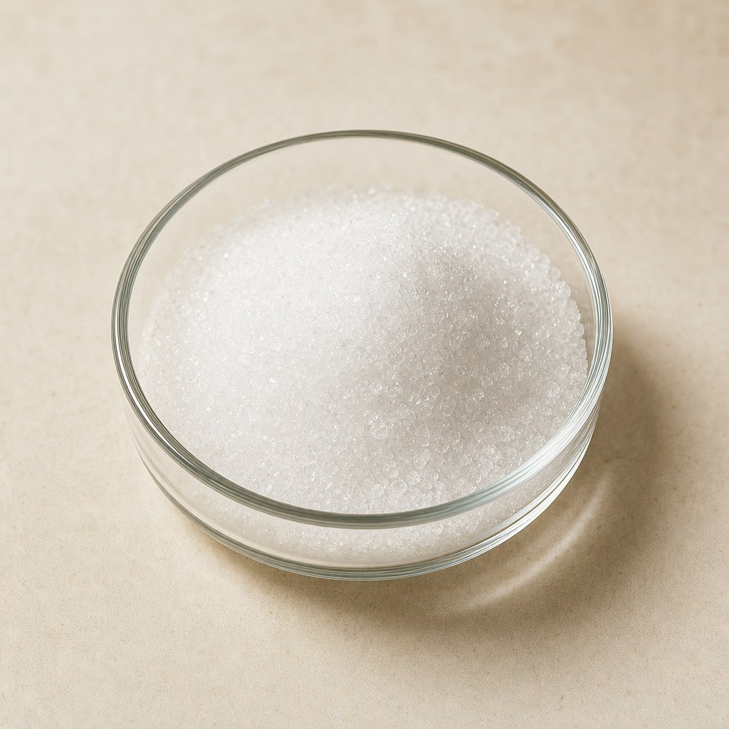 C-vitamin kristályos granulátum semleges háttéren.