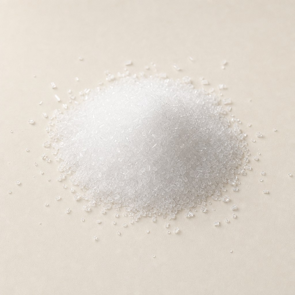 Raw L-arginine crystals on a pale neutral background.