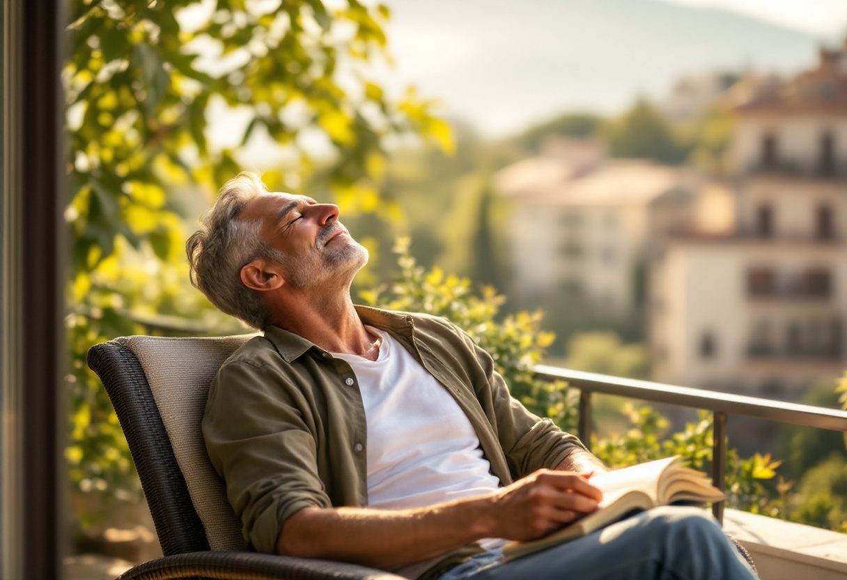 Uomo maturo che si gode il benessere quotidiano