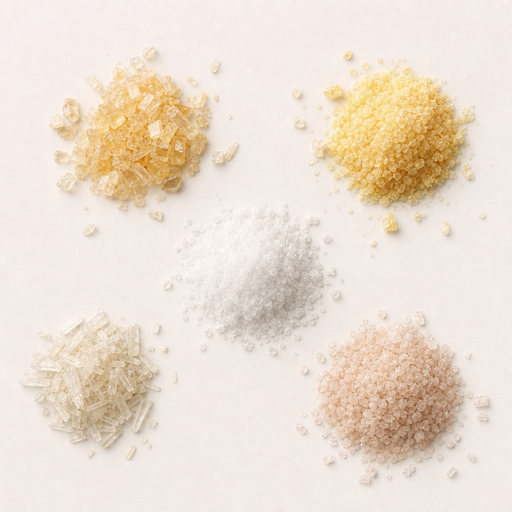 Raw B-vitamin nutrient crystals on a pale background.