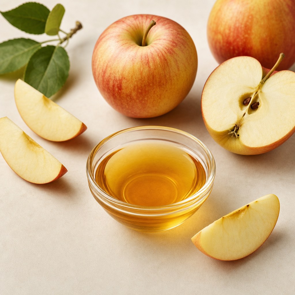 Vinagre de manzana con manzanas frescas.
