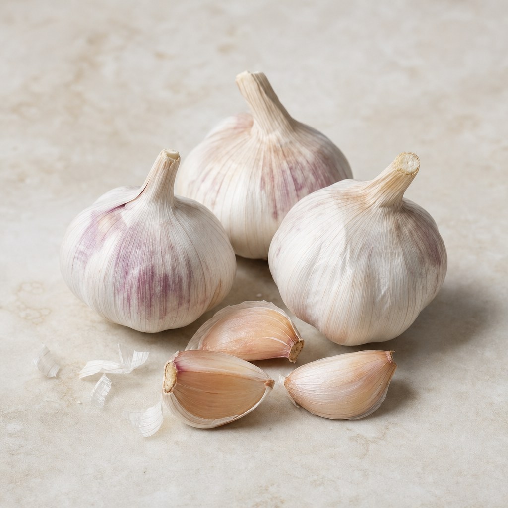 Bulbos y dientes de ajo fresco.