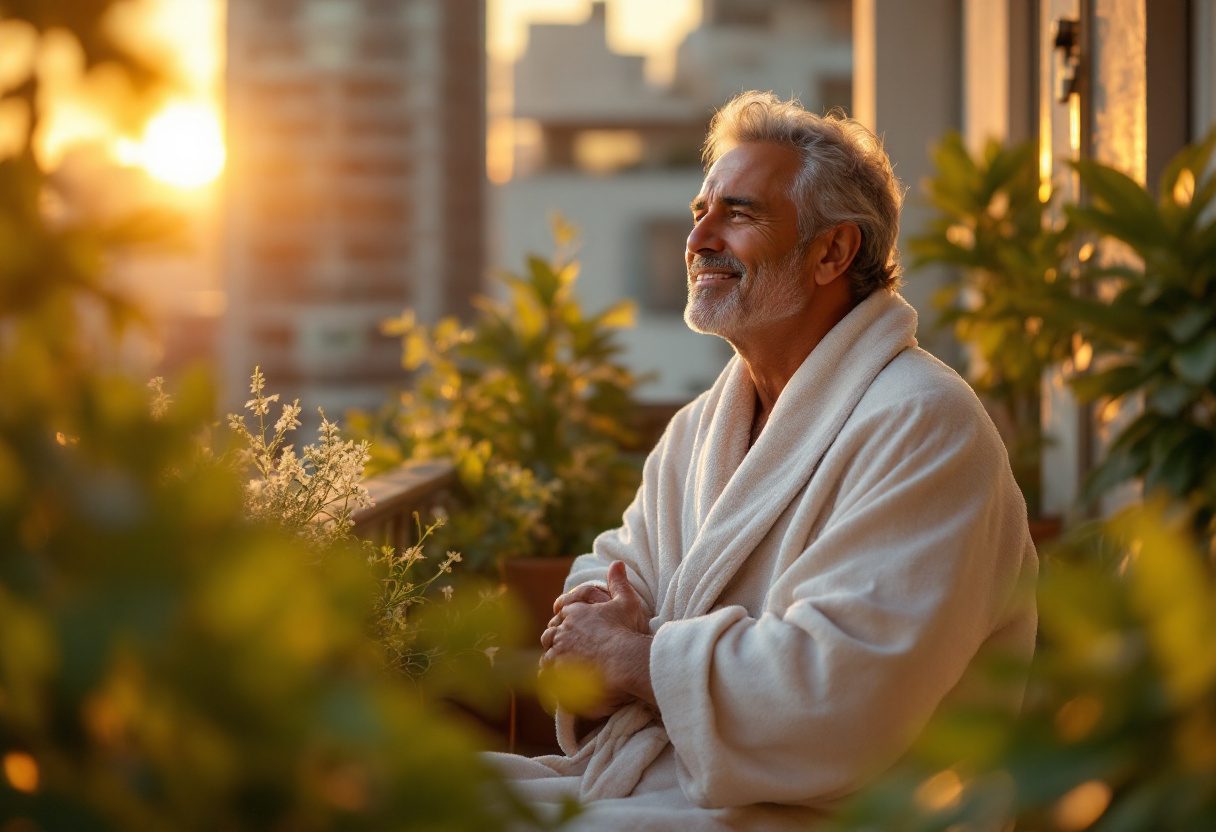 Hombre relajado disfrutando de bienestar masculino