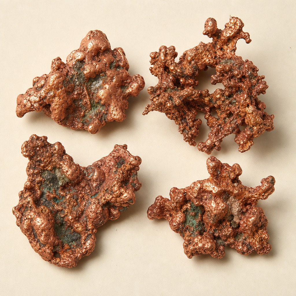 Fragmentos de cobre como materia prima mineral.