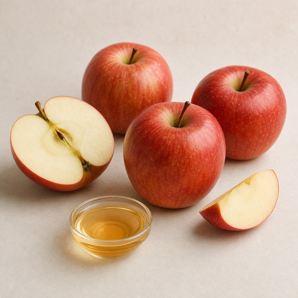Maçãs da espécie Malus domestica e extrato de maçã.