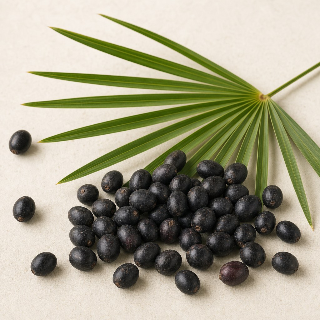 Material botánico de serenoa repens sobre fondo claro.