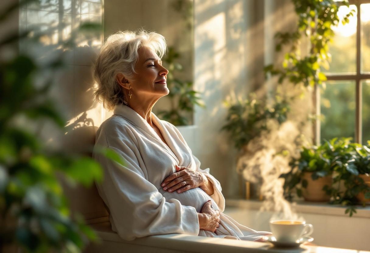 Peaceful wellness morning routine with herbal tea and natural light