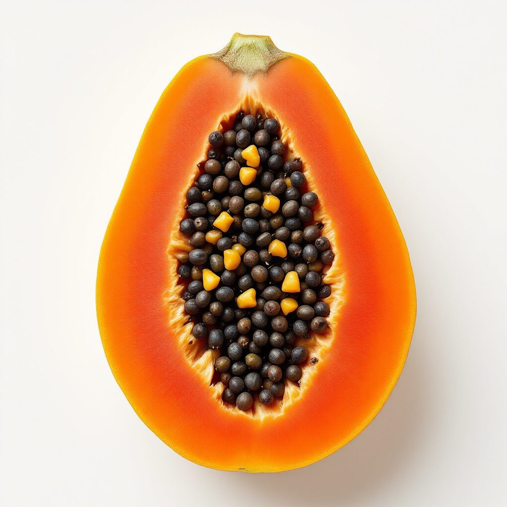 Fruta de papaya madura con pulpa naranja brillante