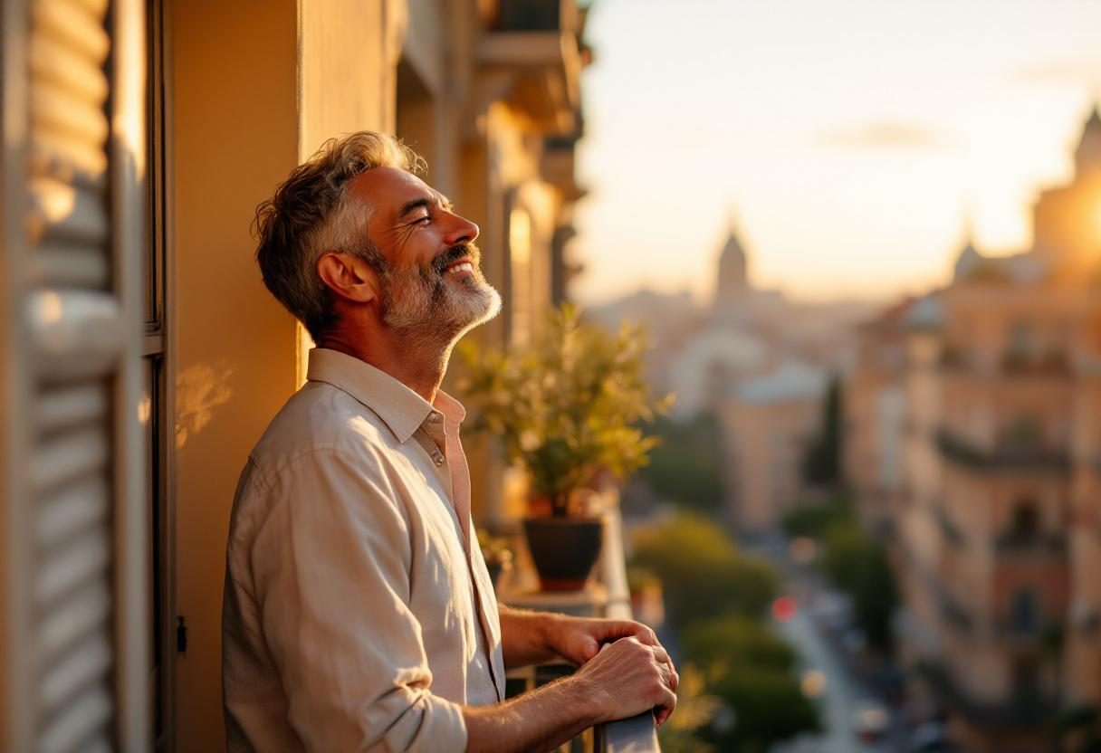 Uomo maturo attivo in ambiente naturale, stile di vita equilibrato